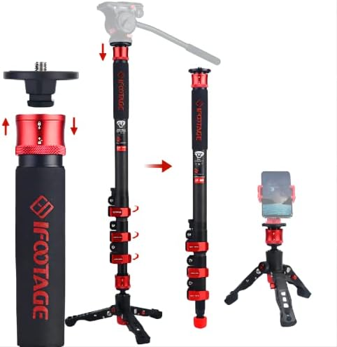 IFOTAGE Cobra 2 Base redonda Monopod RB-A200, 22 Ajustável, Carga de pagamento 10kg, 1/4 e 3/8 parafuso de montagem, ideal para