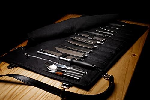 O saco de rolagem de faca de chef everpride segura 12 facas e ferramentas de cozinha - capa de faca grande e durável feita de