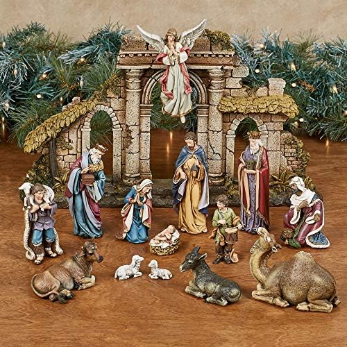 Figuras da natividade da herança de quinze peças de quinze peças | Decoração da cena de Natal | Pintado à mão | Três