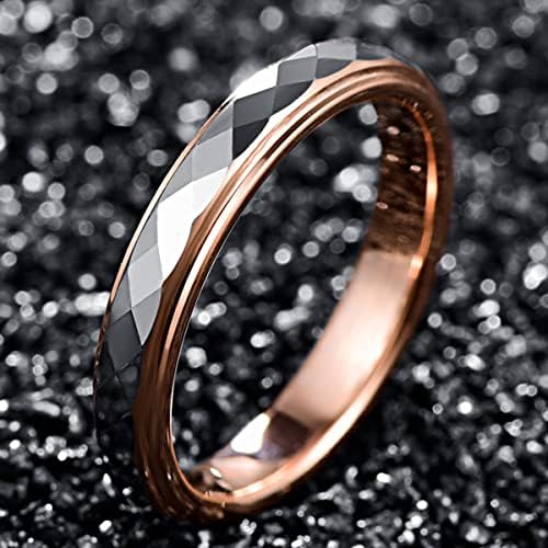 Tungstory 4mm feminino tungsten anel de casamento acabamento facetado em ouro rosa plated confort ajuste tamanho 5-10
