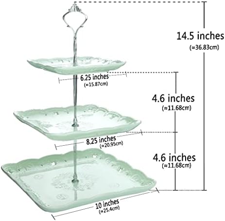 KAOROU 3 Torre de sobremesas verdes de 3,5 Porcelano de porcelana Alta Holder de exibição com bolo de transporte de prata