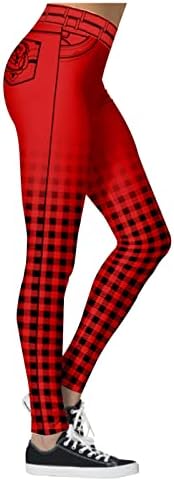 Qvkarw natal impresso elástico leggings mulheres com cintura alta calça de ioga calças de treino de natal calças atléticas fitness
