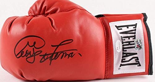 George Foreman assinou a luva de boxe vermelha autografada JSA GF Holograma - Esquerda - luvas de boxe autografadas