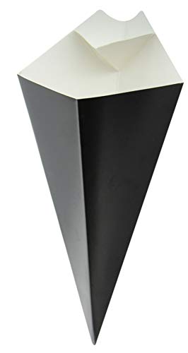 Cones de papel preto Packnwood com compartimento de molho embutido, 8,75 x 5,25