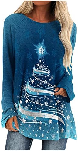 Camisas de manga longa Badhub para mulheres 2022 Trunes de árvore de Natal leves Túnicas de camisetas de panorâmica para vestir com