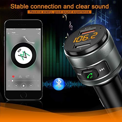 Transmissor IMDEN Bluetooth 5.0 FM para carro, 3,0 Wireless Bluetooth FM Radio Adapter Music Player Transmissor/kit de carro com chamadas livres de mãos e 2 portas USB Drive de suporte USB Drive