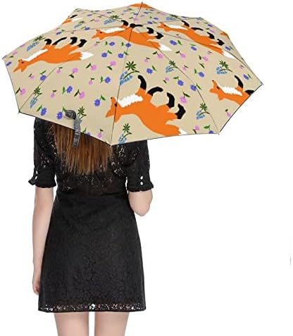 Cartoon Fox Travel Umbrella à prova de vento 3 Folds Automotor, perto de um guarda -chuva dobrável para homens mulheres