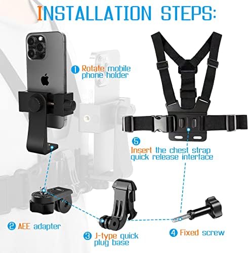 Correia do celular Strap Mount GoPro Chicote de arnês para vlog/POV, com iPhone 13 12 11 Pro Max Plus, Samsung, GoPro Hero