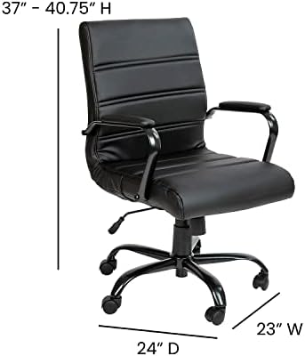Flash Furniture Whitney Mid -Back Chair - Black Leathersoft Executivo Cadeira de escritório com quadro preto - Cadeira de