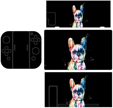Pele de adesivo de bulldog francês em aquarela para switch/switch lite, conjunto completo de adesivos fofos capa de protetor para console de switch joy-con dock