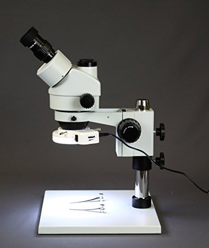 Microscópio estéreo do zoom trinocular do simul-focal do parco, o microscópio estéreo, o ocular de 10x de campo largo, a faixa de zoom 0,7x-4,5x, a faixa de ampliação de 7x-45x, o suporte do pilar com base grande com câmera digital 5 MP