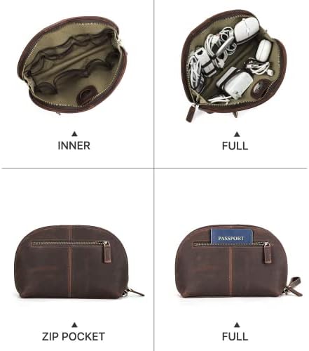 Bolsa de organizador eletrônico de catapurus, couro superior de grãos, design de vintage retrô, artesanato totalmente