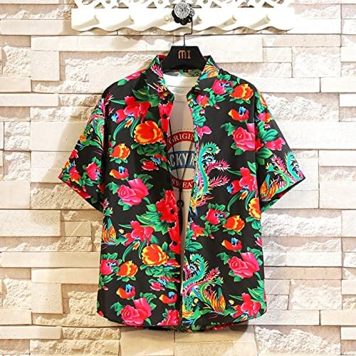 Camisas de treino masculinas da BMISEGM Male primavera e verão estampado de estilo étnico retro manga curta camisa de colarinho