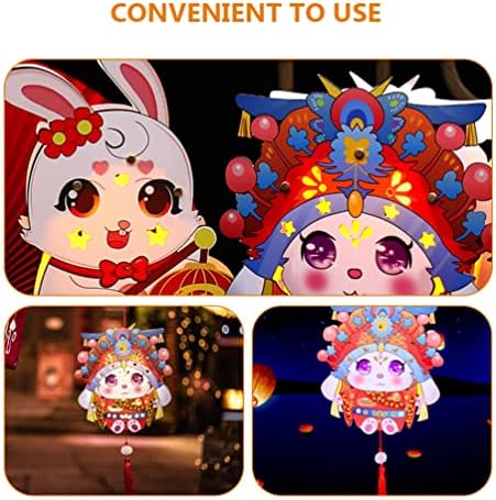 Zerodeko 1 Conjunto de lanterna de papel chinesa Vermelho chinês Zodiac Rabbit Ano Lanternas Lâmpada Lanterna Lanterna Fazendo Kits de Material Bulbos de Lanterna Bonquinho para Festival da Primavera Chinesa Celebração