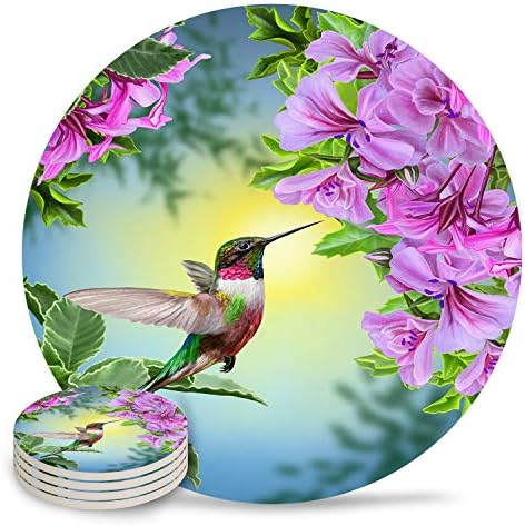 Montanha -russa de flores de beija -aves para bebidas absorventes montanhas -russas de cerâmica com montanhas -russas