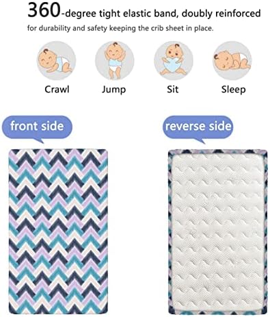 Resumo com temas de mini folhas de berço, mini-berço portáteis lençóis Ultra Material Baby para meninos meninas, 24 “x38”, azul escuro