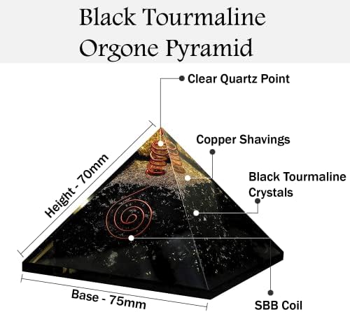 Orgono Pirâmide Cristal Grande 70-75 mm Pirâmide de orgonita de cristal turmalina preta com clear Quartz Point Reiki carregado gerador de energia Crown chakra cura meditação