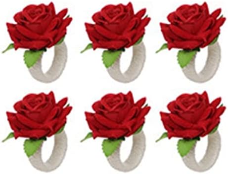 Dlvkhkl 6pcs Rose Rose Flower Napkin Rings, Handicraft Silk Flower Narder Suports Decoração