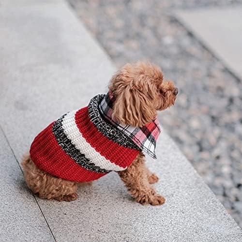 Suéter pequeno de cachorro gingham retchwork roupas de malha de cachorro gatinhos