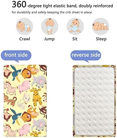 Folhas de mini berço com temas de berçário, lençóis portáteis de mini berço lençóis macios e respiráveis ​​para meninas para meninos, 24 x38, multicolor