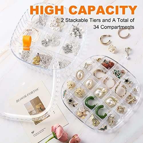 GushijieJu Clear Acrylic Jewelry Organizer Box com tampa, 2 camadas para brincos Organizer & Ring Display