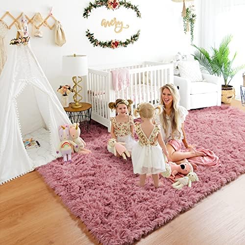 Rugtuder Ranco fofo para meninas quarto, 4x6 pés, tapetes de área difusa para a decoração da sala, carpete grosso fofo para crianças