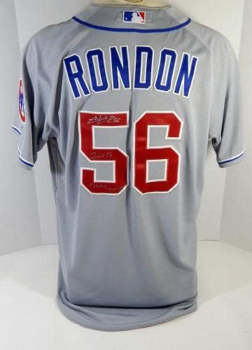 2015 Chicago Cubs Hector Rondon #56 Jogo emitido SIGN Grey Jersey Ernie Banks P 8 - Jogo usou camisas MLB