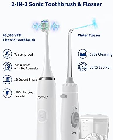 FLOSSOR DE ÁGUA com escova de dentes elétrica, 5 modos 7 pontas de jato, escova de dentes de água de irrigador oral