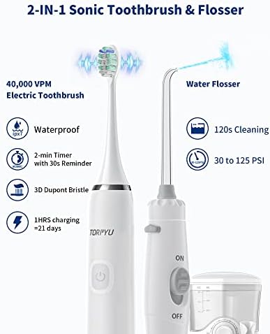 FLOSSOR DE ÁGUA com escova de dentes elétrica, 5 modos 7 pontas de jato, escova de dentes de água de irrigador oral com 600 ml de tanque destacável, limpeza e fio dental, máquina de solo elétrica Flosser perfeita para adulto