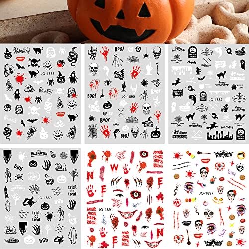 Adesivos de arte de halloween unhas, decalques de unhas de halloween 3d horror auto-adesivo vermelha sangrento abóbora caveira