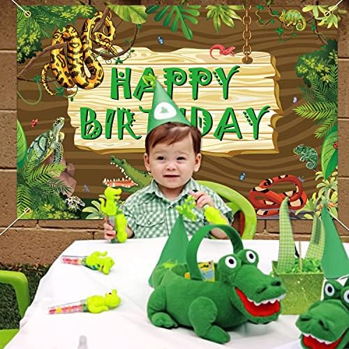 Juyrle Reptile Swamp Theme Feliz Aniversário Caso -cenário, Jungle Wild One Party Banner Decorações de festa para crianças,