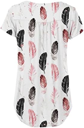 Túnica floral feminina Túdos 2022 Tshirts de manga curta de verão V Botão de camisa de camisa macia de pescoço