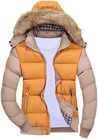 Jaquetas Xzhdd Down para homens, destacáveis ​​casaco parka com capuz com zíper colorido de colorido de retalhos de inverno