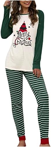Pijamas CJHDYM para feminino de impressão de Natal feminina Camisetas de dormir com calças de sono base e calças de calças de listras