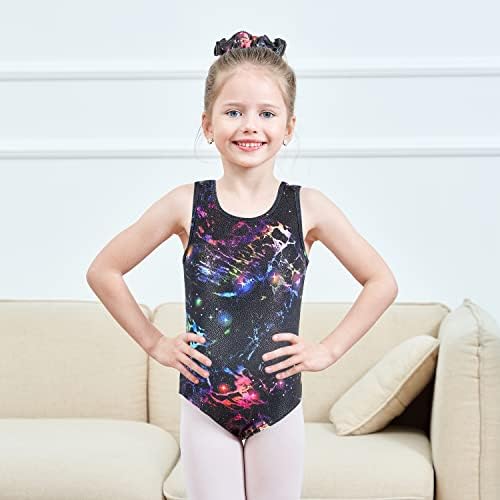 Modafans Ginástica Leotards para meninas Sparkly Dance Unitards Biketards Black Activewear para meninas 4-13 anos