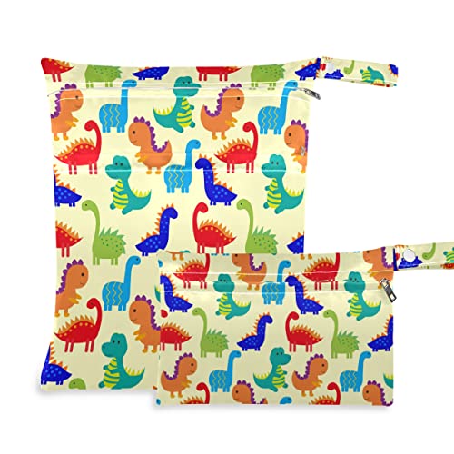 Dinossauros coloridos fofos bolsa de fralda reutilizável de fraldas reutilizáveis ​​para roupas de banho organizador molhado