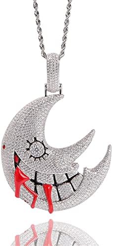 Icediamond Shiny CZ simulado Diamante gripando colar de lua crescente, pingente de lua nova nova da lua de zircão,