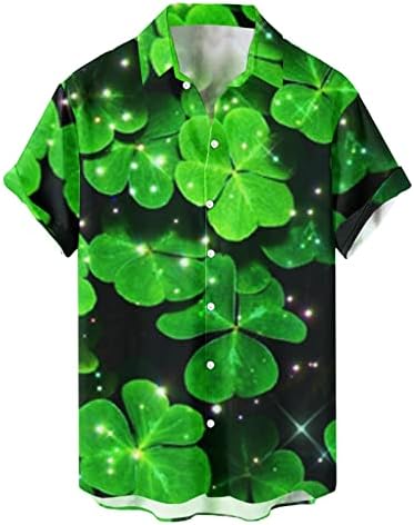 DOUHEN MEN BOTON Down Moda Casual St Patricks Dia 3D Digital Pocket Pocket Lapopels Single Bastested com mangas curtas