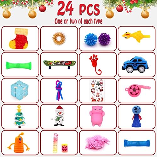 Calendário do Advento Fidget 2022 - 24 dias Calendário de contagem regressiva de Natal para crianças, Fun Sensory Fidget Toys Set, Holida