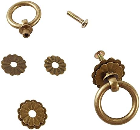 Ronyoung 6pcs estilo antigo puxa anel com parafusos para armário de mobiliário cômoda de armário, latão