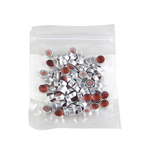 Alwsci Aluminium Silver Crimp Seds com TEF transparente/borracha natural Septos de laranja vermelha, tamanho de tampa 11mm,