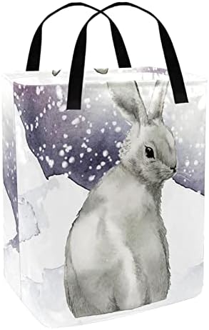 Inverno neve animal coelho estampar cesto de roupa dobra