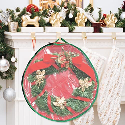 Toyandona Red Tote Bag Christmas Wreath Storage Bolsa Garland Holiday Boldes com janela transparente de Natal Contêiner de férias Bolsas de grinaldas Caixa de natal