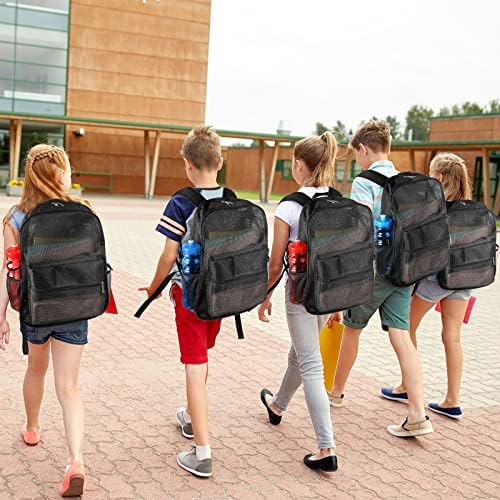 Amilove 6 PCs Backpack Black Mesh para crianças Veja através de estudantes universitários Backpack Mesh Bookbag para estudantes
