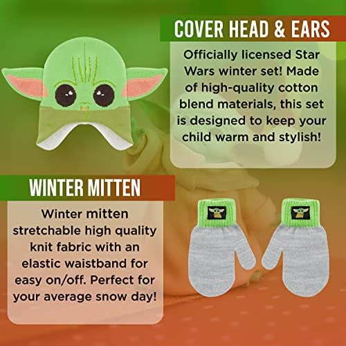 Star Wars Baby Yoda Kid's Winter Hat and Snow Luvas ou Mittens, 2 Pc. Defina luvas macias e gorro quente clima frio