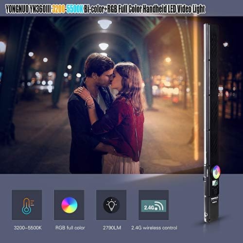 Yongnuo YN360III 3200-5500K Bi-Color+RGB Full Color Handheld Video Light Light Prehable Light Barra com controle remoto+12V