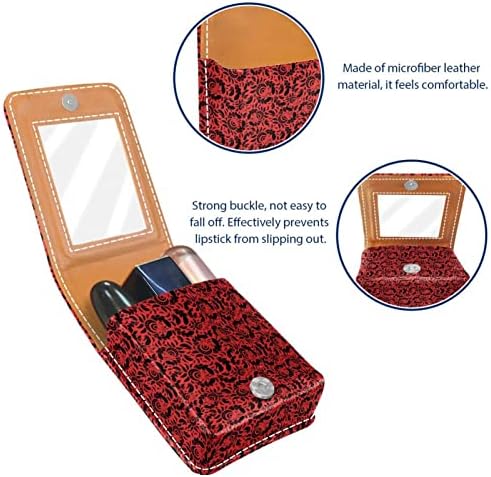 Mini estojo de batom com Mirror for Purse, Orange e Black Sketch Portable Case Holder Organization