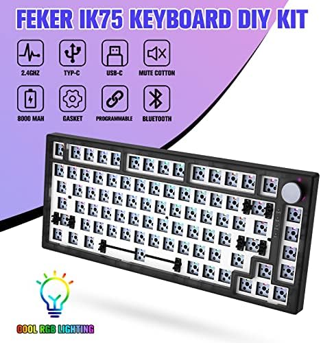 Heloia Feker IK75 Pro 3 Modo 75% Kit de teclado mecânico da junta - sem fio/fio/2,4 GHz - 83 botão de chave de chave 3pin/5pin