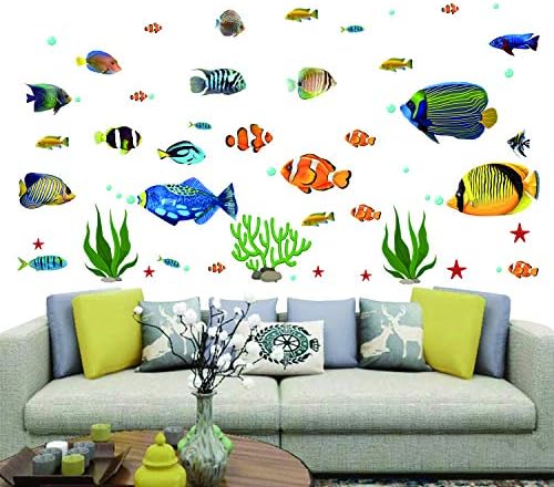 Adesivos de parede de peixe sob os adesivos decorativos de parede do mar adesivos de parede de coral recife descascam e bastão