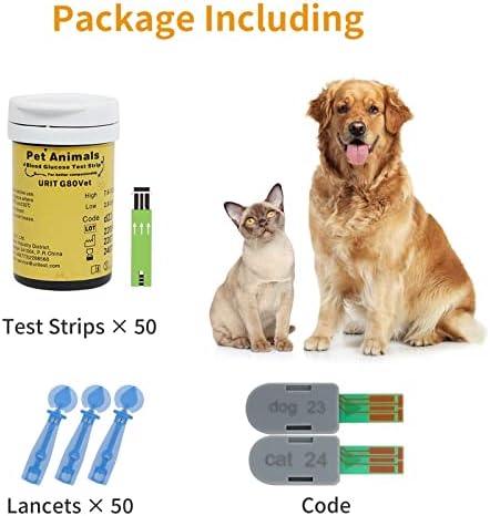Tiras de teste de glicose no sangue de urit para animais de estimação para cães/gatos, 50 tiras de teste para o sistema de monitor de